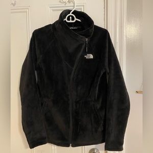 Black, fleece jacket. North Face. Size medium. Fun side zipper. Super cozy!